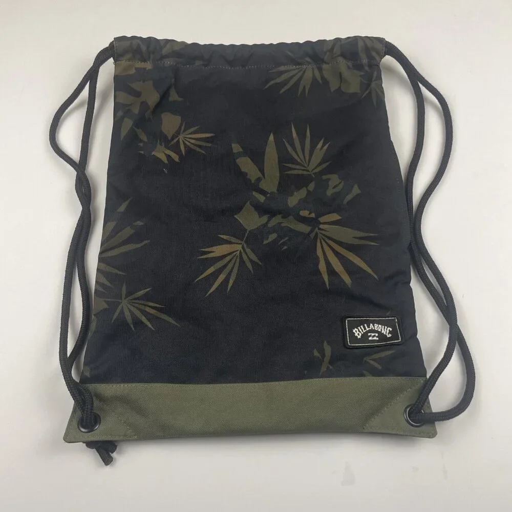 Billabong Drawstring Backpack Gym Sports Yoga Black Gray Canvas
